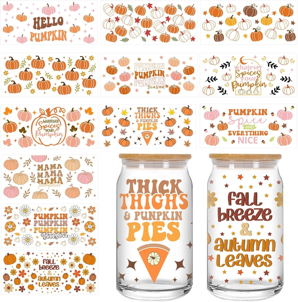 12 Sheets Fall Cup Wrap Transfer Stickers (Fall) 9.8 x 5.1 x 0.2 inches